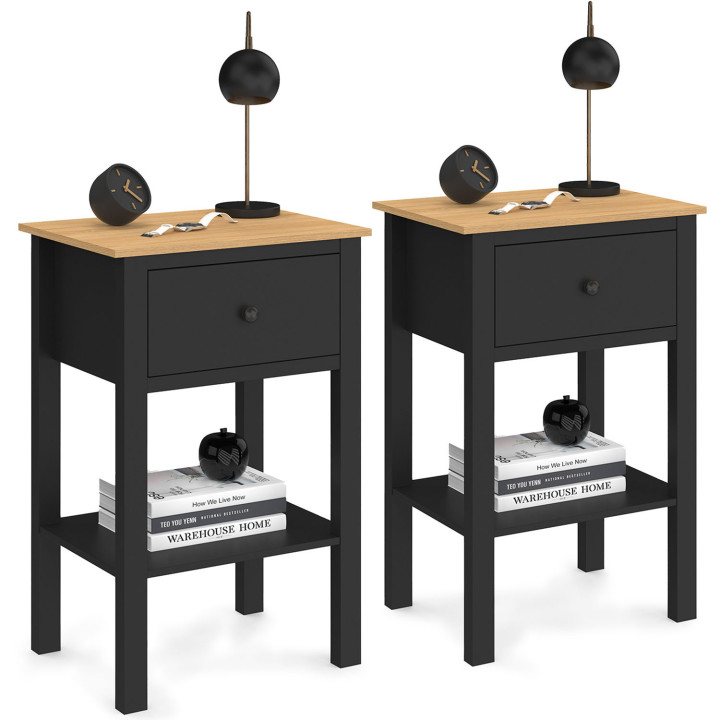 Comodini neri e in legno con 1 cassetto e 1 ripiano - ACHILLE | Il mondo dei comodini IDMarket