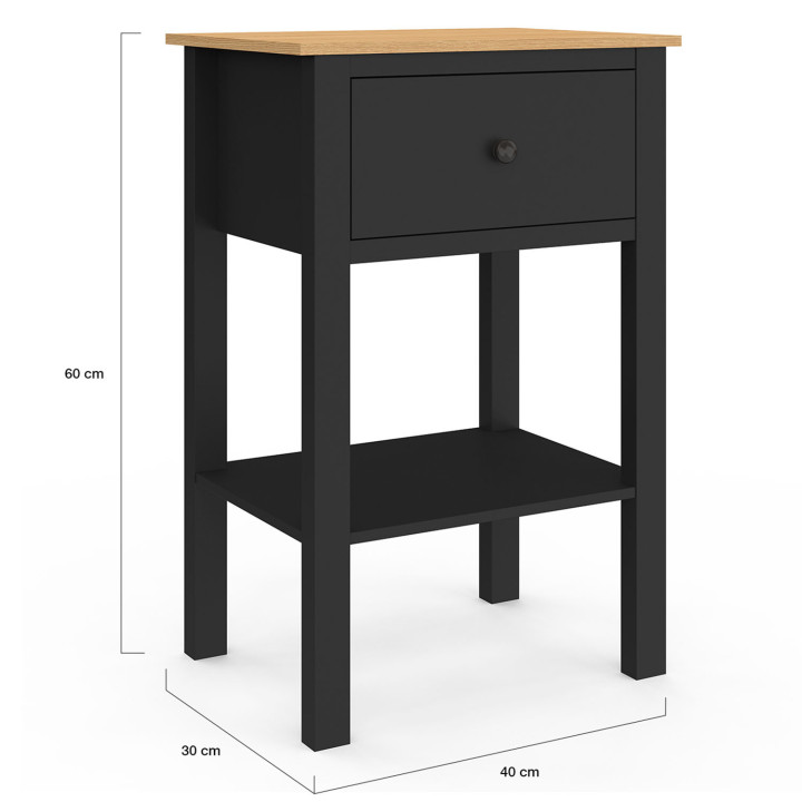 Comodini neri e in legno con 1 cassetto e 1 ripiano - ACHILLE | Il mondo dei comodini IDMarket