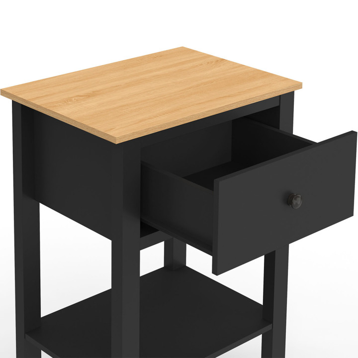 Comodini neri e in legno con 1 cassetto e 1 ripiano - ACHILLE | Il mondo dei comodini IDMarket
