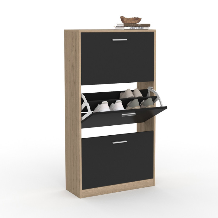 Mobile per scarpe a 3 ante in finto faggio e nero
