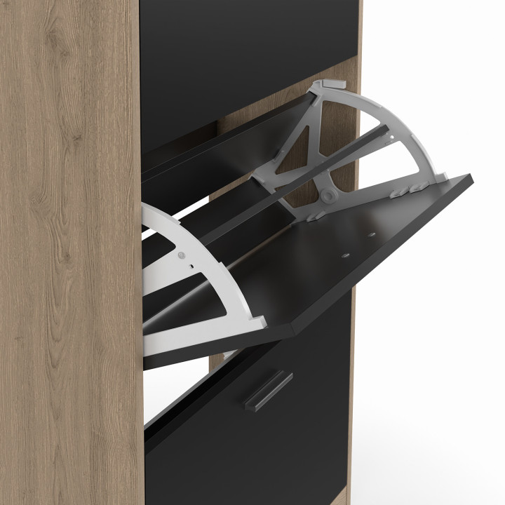 Mobile per scarpe a 3 ante in finto faggio e nero