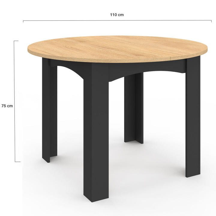 Tavolo da pranzo rotondo per 4-6 persone, nero, piano in faggio, 110 cm - DONA | ID Market