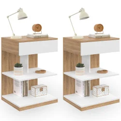 Comodini con un cassetto e due ripiani, faggio e bianco - TOMI | Zen Cart! IDMarket