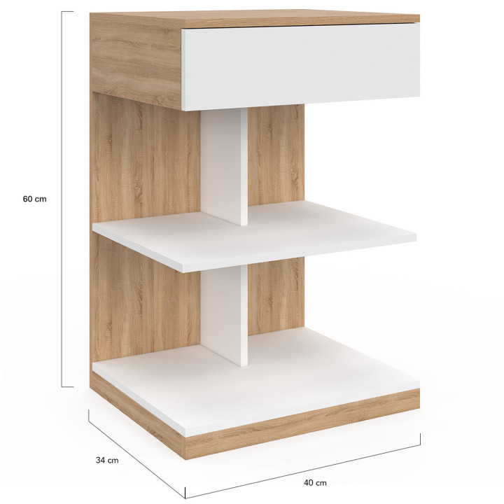 Comodini con un cassetto e due ripiani, faggio e bianco - TOMI | Zen Cart! IDMarket