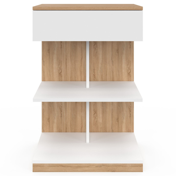 Comodini con un cassetto e due ripiani, faggio e bianco - TOMI | Zen Cart! IDMarket