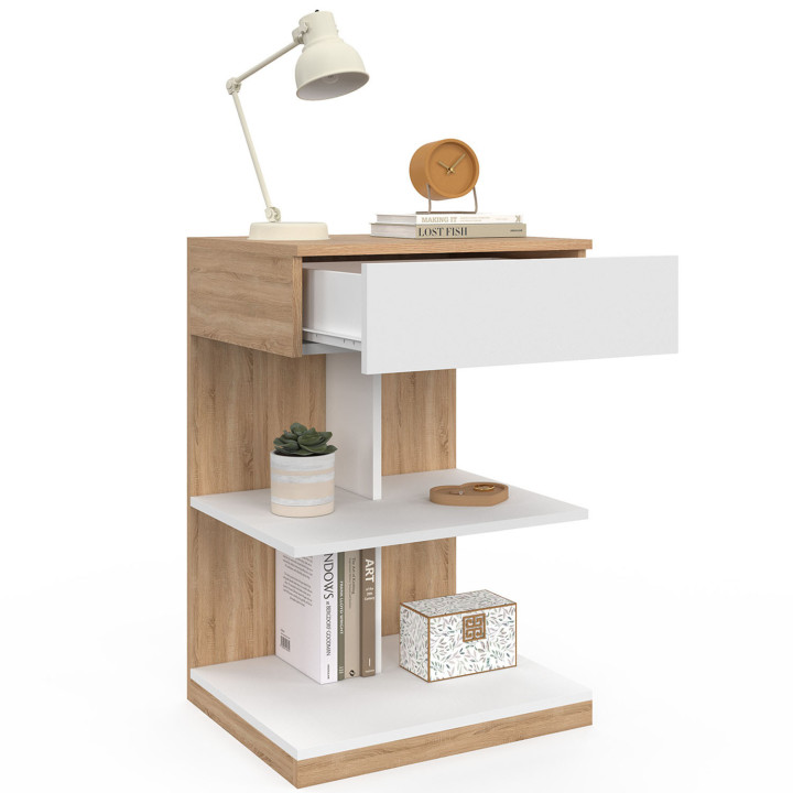 Comodini con un cassetto e due ripiani, faggio e bianco - TOMI | Zen Cart! IDMarket