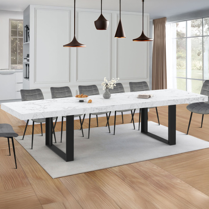 Tavolo da pranzo rettangolare allungabile con piano effetto marmo per 6-12 persone - ALASKA | IDMarket