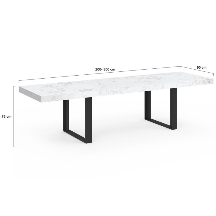 Tavolo da pranzo rettangolare allungabile con piano effetto marmo per 6-12 persone - ALASKA | IDMarket