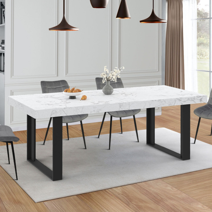 Tavolo da pranzo rettangolare allungabile con piano effetto marmo per 6-12 persone - ALASKA | IDMarket
