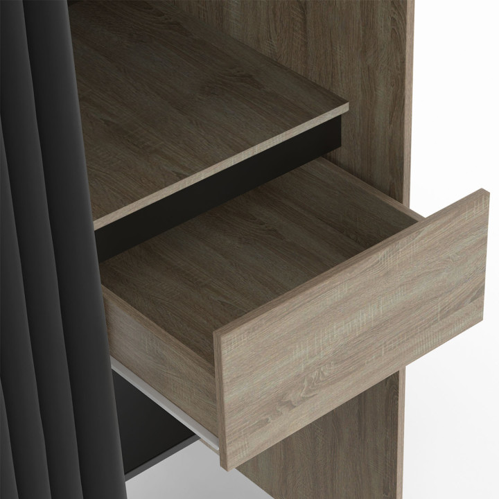 Ampio spogliatoio doppio in faggio con tenda nera - MERYL | IDMarket