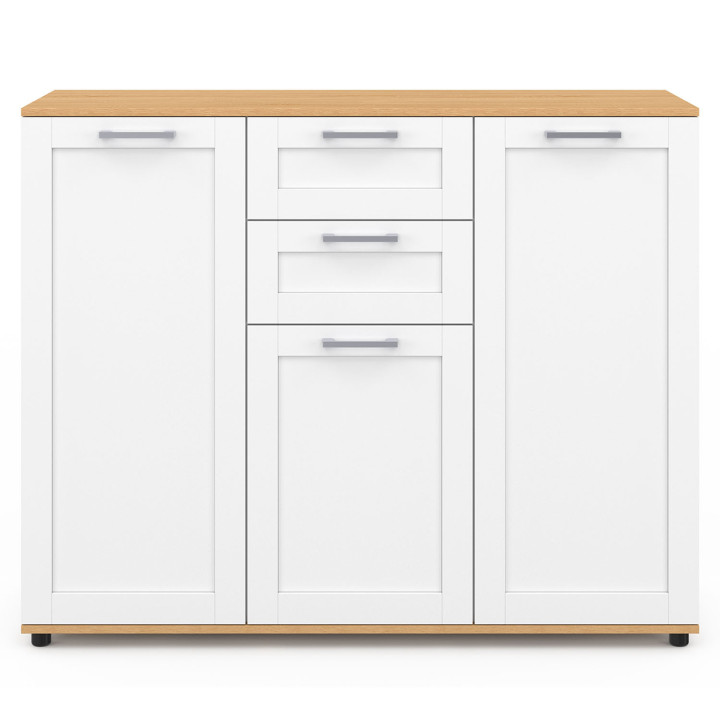 Credenza bianca 100cm con piano in legno 3 ante 2 cassetti - VITO | Zen Cart! IDMarket