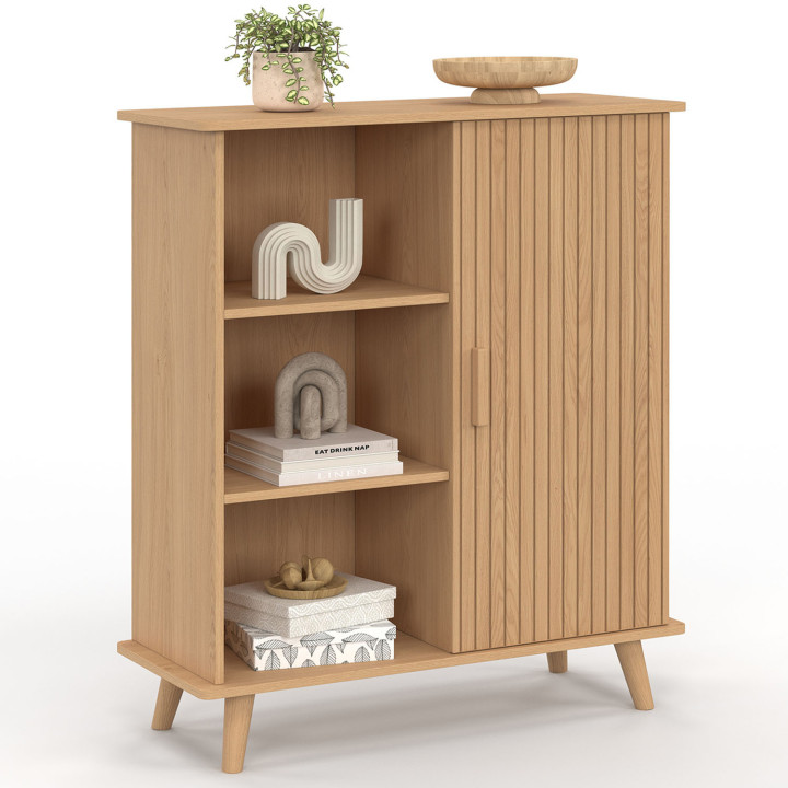 Credenza in legno effetto doghe e listelli 70cm 3 ripiani e credenza - JULIETTE | IDMarket