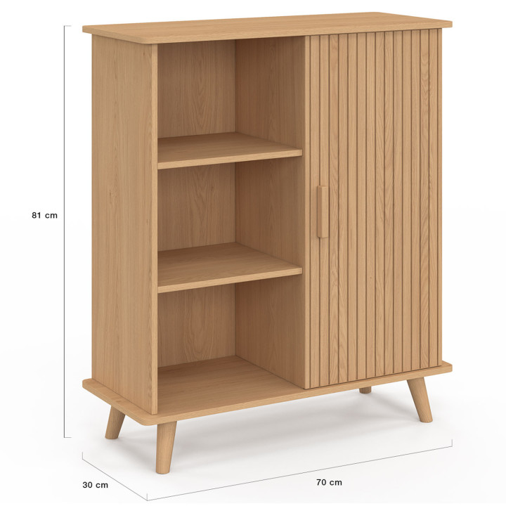 Credenza in legno effetto doghe e listelli 70cm 3 ripiani e credenza - JULIETTE | IDMarket