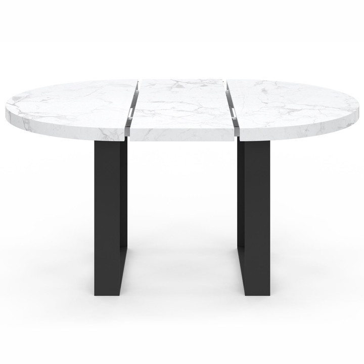 Tavolo da pranzo rotondo allungabile con piano effetto marmo bianco - ALASKA | IDMarket