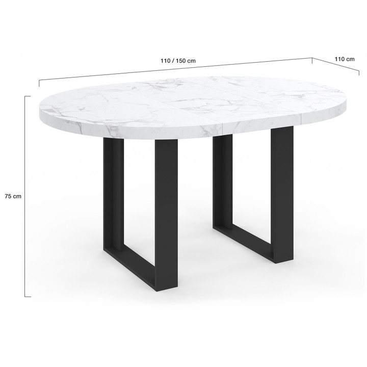 Tavolo da pranzo rotondo allungabile con piano effetto marmo bianco - ALASKA | IDMarket