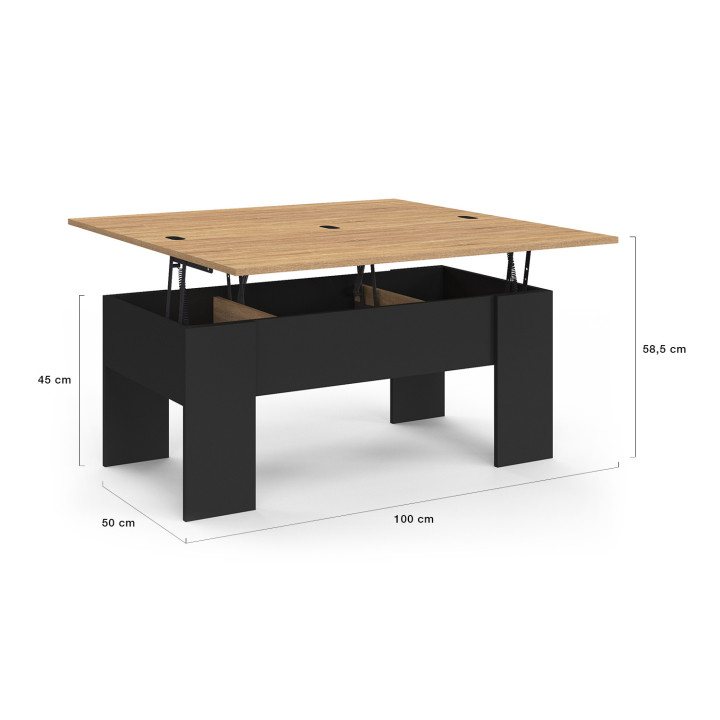 Tavolino rettangolare con piano sollevabile in legno nero e finto faggio - TARA | ID Market