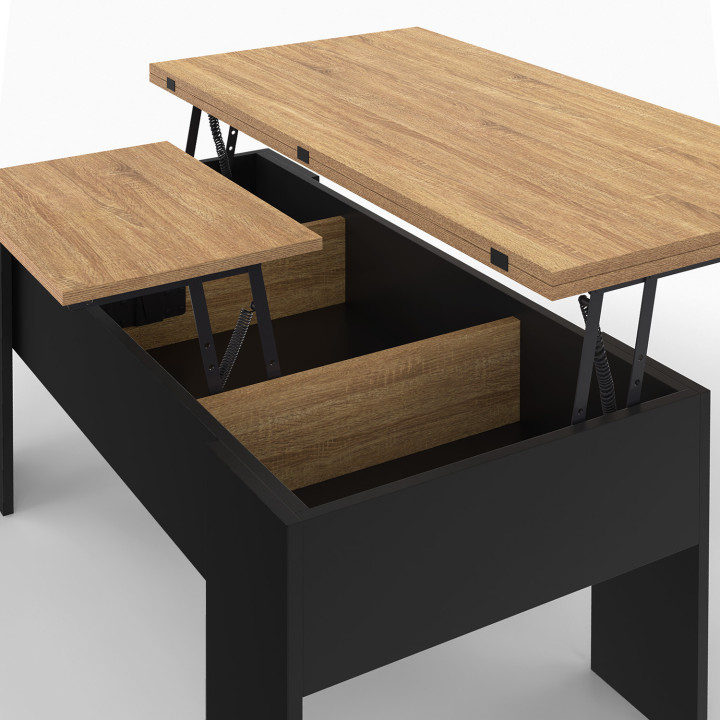 Tavolino rettangolare con piano sollevabile in legno nero e finto faggio - TARA | ID Market