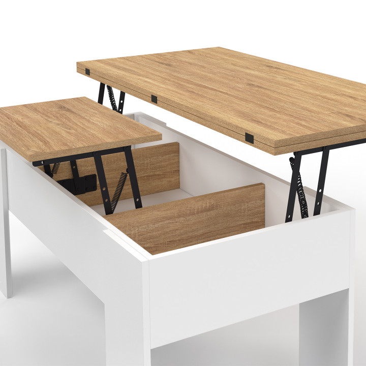 Tavolino rettangolare con piano sollevabile, trasformabile in tavolo da pranzo in faggio e bianco - TARA | ID Market