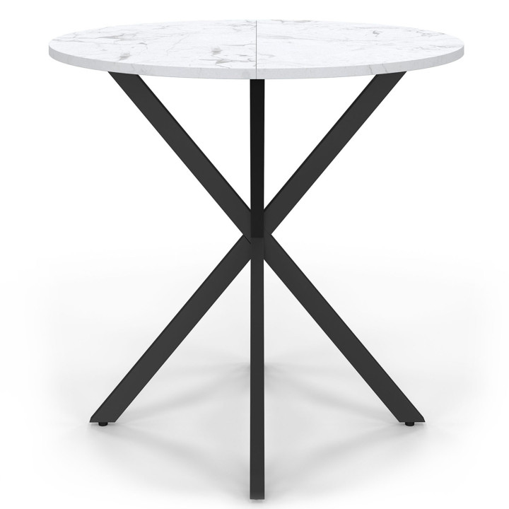 Tavolo da pranzo rotondo effetto marmo bianco con gambe a ragno nere per 4 persone - ALASKA | ID Market