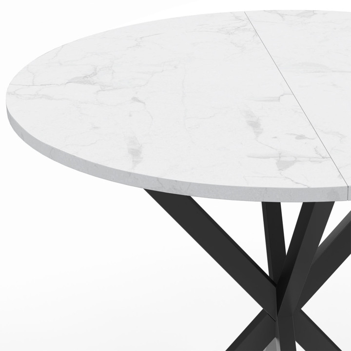 Tavolo da pranzo rotondo effetto marmo bianco con gambe a ragno nere per 4 persone - ALASKA | ID Market