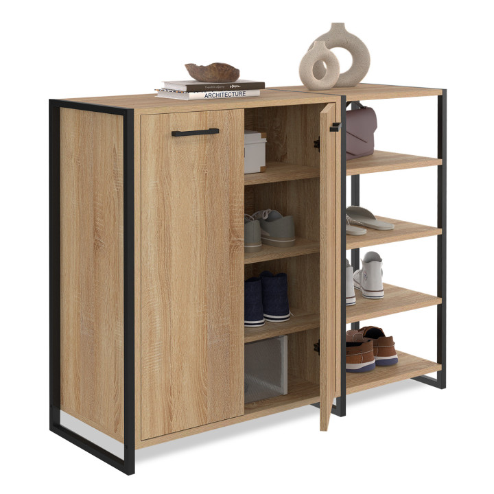 Scarpiera 12 paia 2 porte con 4 ripiani design industriale - LUIS | ID Market