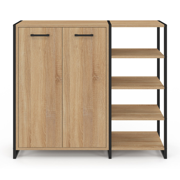 Scarpiera 12 paia 2 porte con 4 ripiani design industriale - LUIS | ID Market