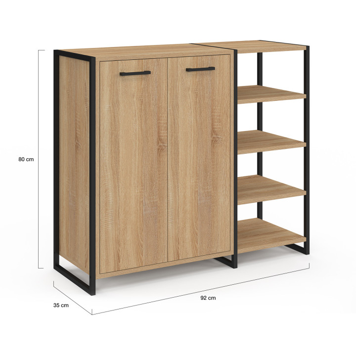 Scarpiera 12 paia 2 porte con 4 ripiani design industriale - LUIS | ID Market