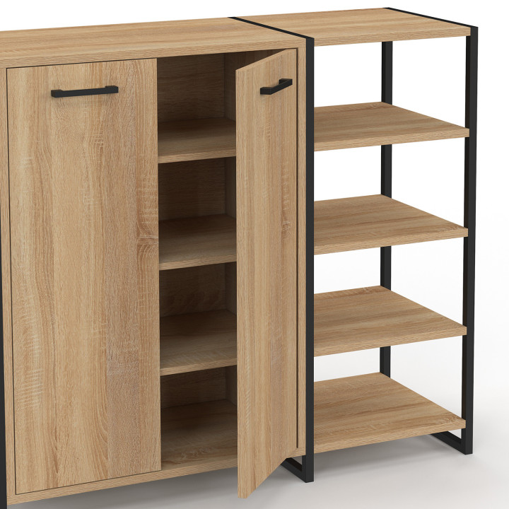 Scarpiera 12 paia 2 porte con 4 ripiani design industriale - LUIS | ID Market