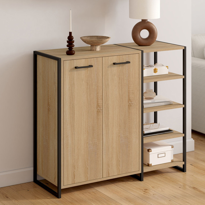 Scarpiera 12 paia 2 porte con 4 ripiani design industriale - LUIS | ID Market