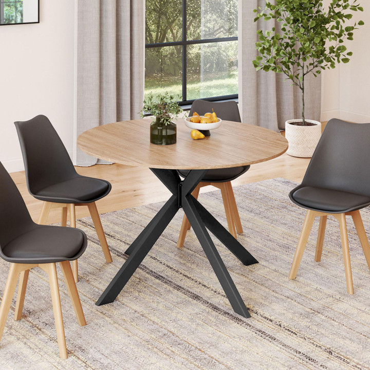Tavolo da pranzo rotondo allungabile 6-8 persone in legno e nero - ALIX | ID Market