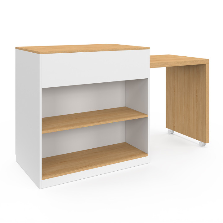 Isola centrale in legno bianco con tavolo da pranzo allungabile - VITO | IDMarket