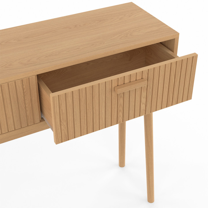 Consolle a 2 cassetti con gambe a doghe, color rovere - JULIETTE | IDMarket