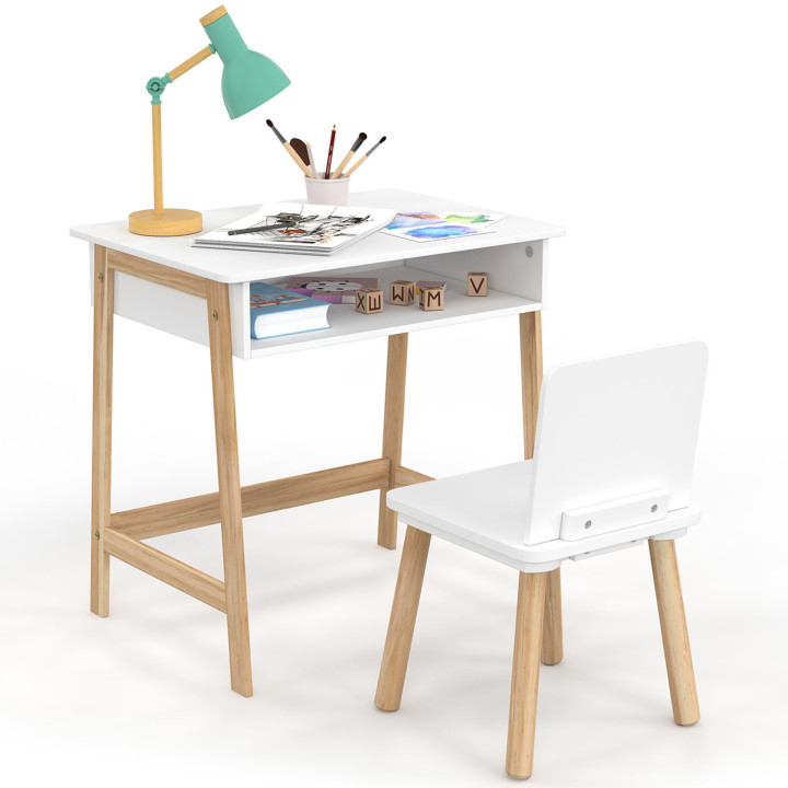 Set di scrivania e sedia per bambini in legno e bianco con nicchia - ANATOLE | The ANATOLE Group IDMarket