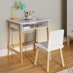 Set di scrivania e sedia per bambini in legno e bianco con nicchia - ANATOLE | The ANATOLE Group IDMarket