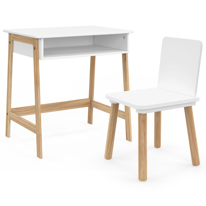 Set di scrivania e sedia per bambini in legno e bianco con nicchia - ANATOLE | The ANATOLE Group IDMarket