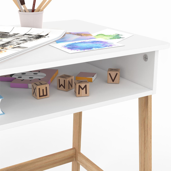 Set di scrivania e sedia per bambini in legno e bianco con nicchia - ANATOLE | The ANATOLE Group IDMarket