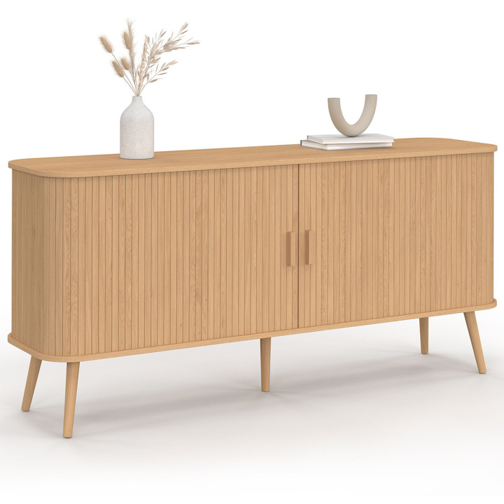 Credenza in legno 160cm colore rovere doghe XXL 2 ante scorrevoli - ROMIE | Zen Cart! IDMarket