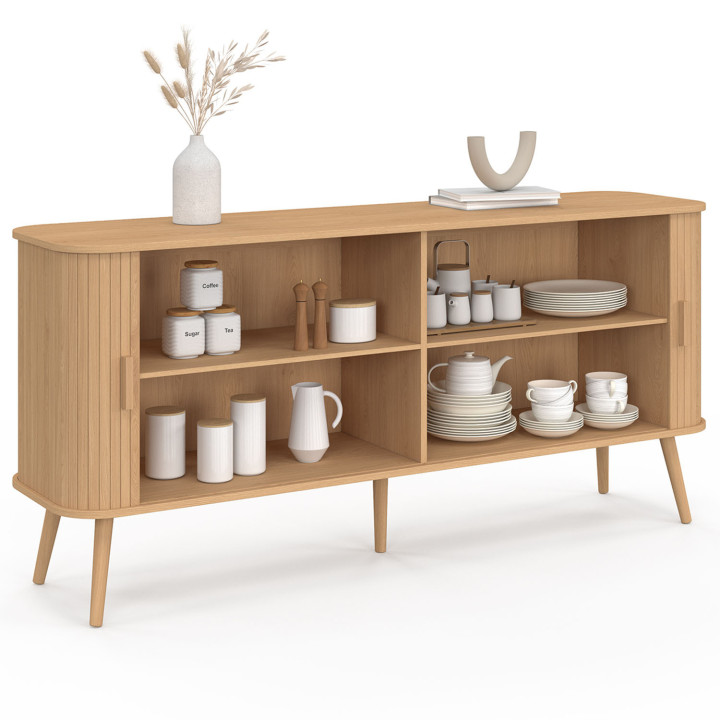 Credenza in legno 160cm colore rovere doghe XXL 2 ante scorrevoli - ROMIE | Zen Cart! IDMarket