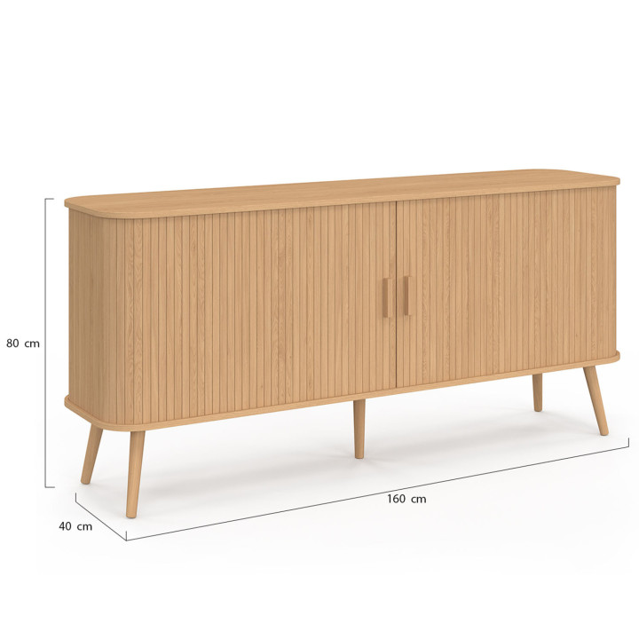 Credenza in legno 160cm colore rovere doghe XXL 2 ante scorrevoli - ROMIE | Zen Cart! IDMarket