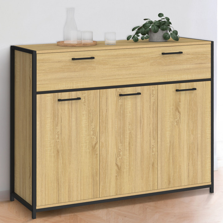 Credenza di design industriale 100 cm 3 ante e 1 cassetto - DETROIT | DETROIT IDMarket