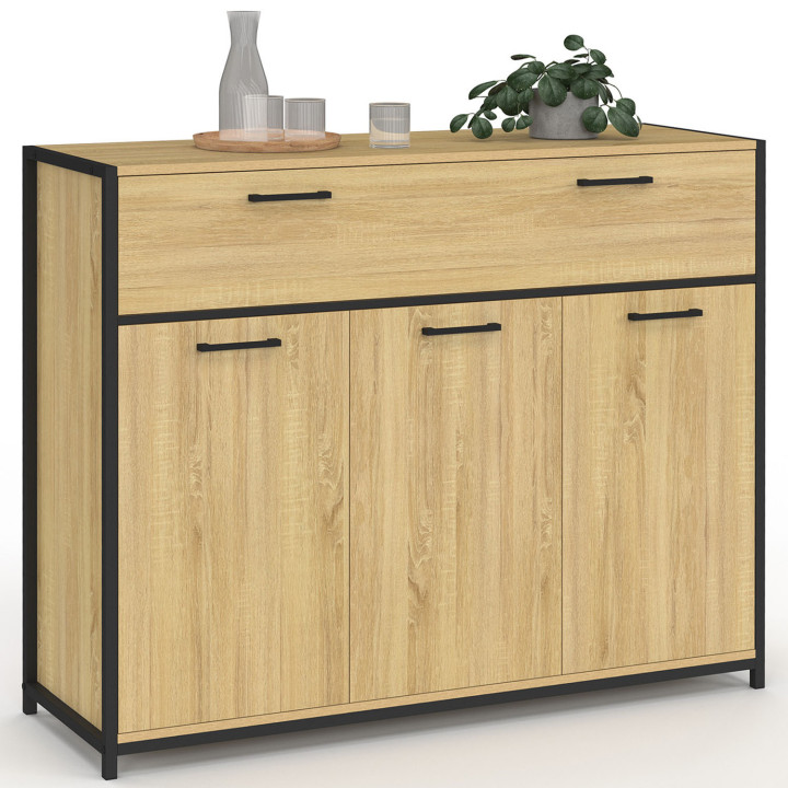 Credenza di design industriale 100 cm 3 ante e 1 cassetto - DETROIT | DETROIT IDMarket