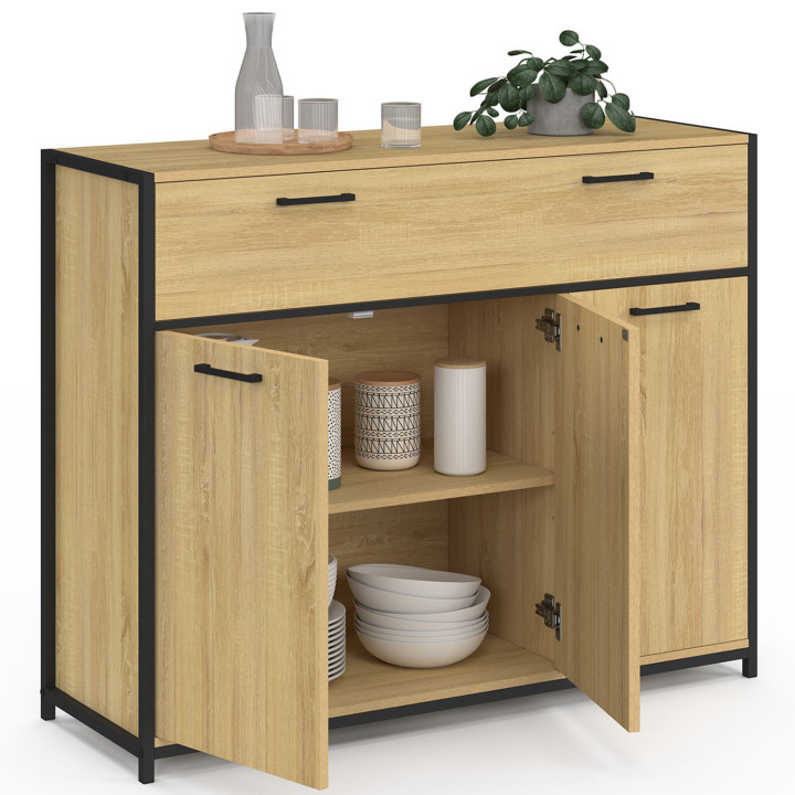 Credenza di design industriale 100 cm 3 ante e 1 cassetto - DETROIT | DETROIT IDMarket