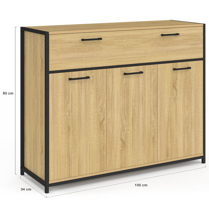Credenza di design industriale 100 cm 3 ante e 1 cassetto - DETROIT | DETROIT IDMarket