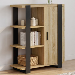 Credenza 70 cm 3 ripiani e armadio legno e nero - PHOENIX | Zen Cart! IDMarket