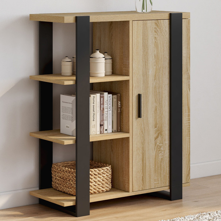 Credenza 70 cm 3 ripiani e armadio legno e nero - PHOENIX | Zen Cart! IDMarket