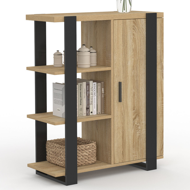 Credenza 70 cm 3 ripiani e armadio legno e nero - PHOENIX | Zen Cart! IDMarket