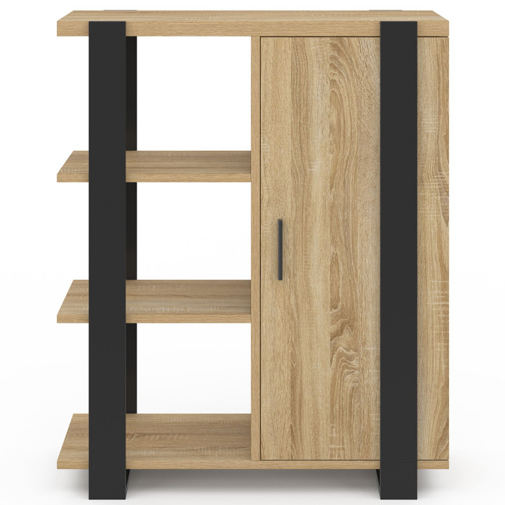 Credenza 70 cm 3 ripiani e armadio legno e nero - PHOENIX | Zen Cart! IDMarket