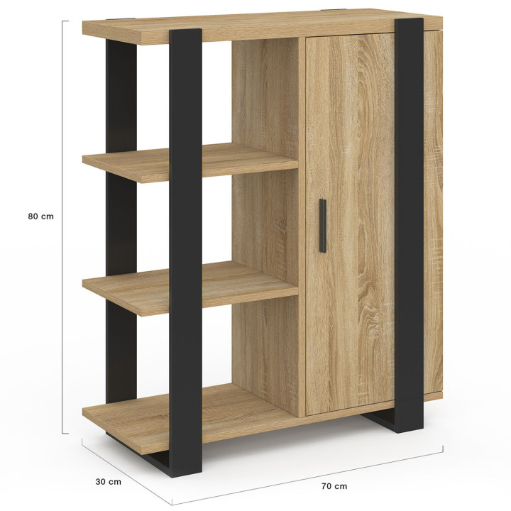 Credenza 70 cm 3 ripiani e armadio legno e nero - PHOENIX | Zen Cart! IDMarket