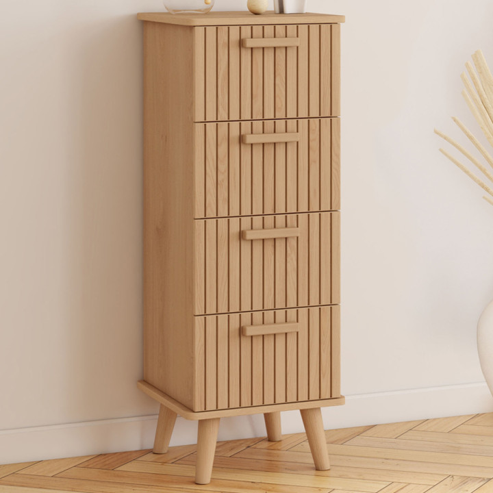 Comò a doghe in legno di rovere - mobile 4 cassetti 30 cm - JULIETTE | IDMarket