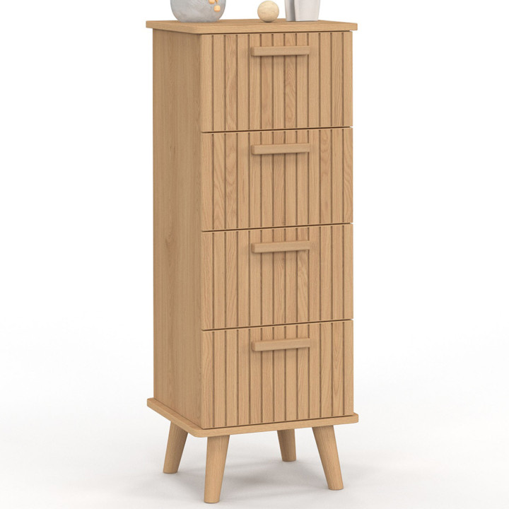 Comò a doghe in legno di rovere - mobile 4 cassetti 30 cm - JULIETTE | IDMarket